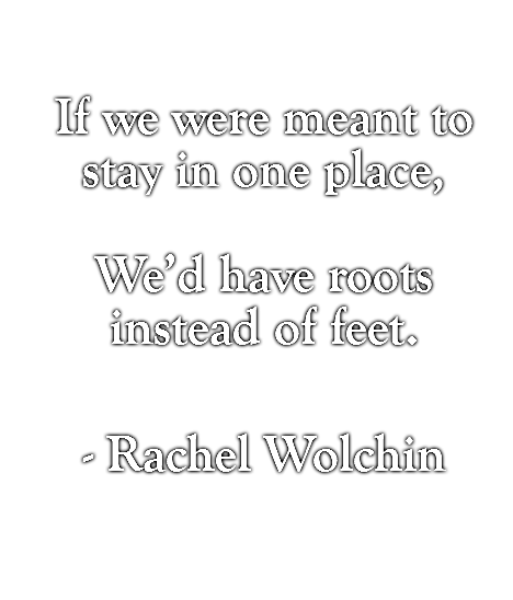  If we were meant to stay in one place,  We’d have roots instead of feet.  - Rachel Wolchin